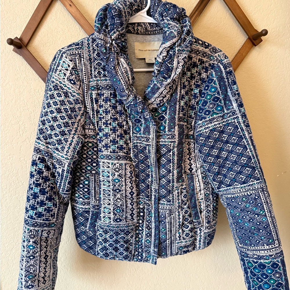 Pilcro and the Letterpress Blue Geometric Puffer Jacket